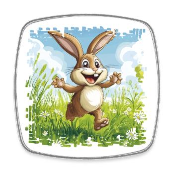 Cheerful bunny in spring meadow - Square fridge magnet - white - Front