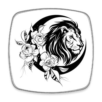 Mystical lion head with moon & blossom motif - Square fridge magnet - white - Front