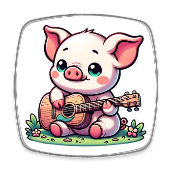 Cochon mignon avec guitare musique ami - Magnet carré - blanc - Devant