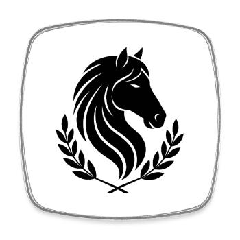 Tête de cheval Couronne de feuille Silhouette - Magnet carré - blanc - Devant