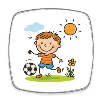 Sunlit Soccer Kid Cartoon - Square fridge magnet - white - Front
