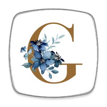 Florales G – Goldener Buchstabe mit Blüten - Viereckiger Kühlschrankmagnet - Weiß - Vorne