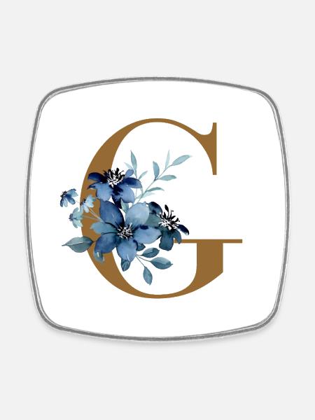 Floral G – Golden Letter with Flowers - Square fridge magnet - white
