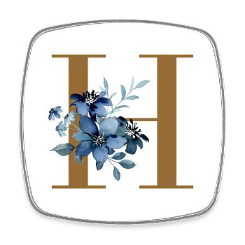 Florales H – Goldener Buchstabe mit Blüten - Viereckiger Kühlschrankmagnet - Weiß - Vorne