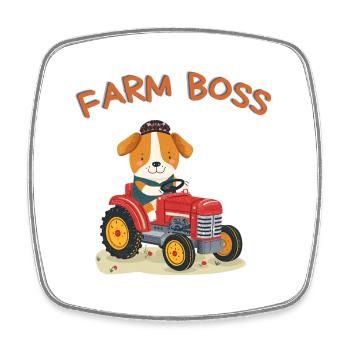 Cartoon Hund auf Traktor – Farm Leader Design - Viereckiger Kühlschrankmagnet - Weiß - Vorne