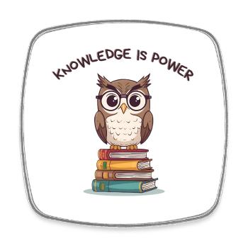 Knowledge is Power – Cute Owl on Books - Square fridge magnet - white - Front