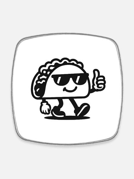 Sunglasses Taco Mascot - Square fridge magnet - white