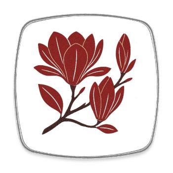 Red Magnolia Branch Pattern - Square fridge magnet - white - Front