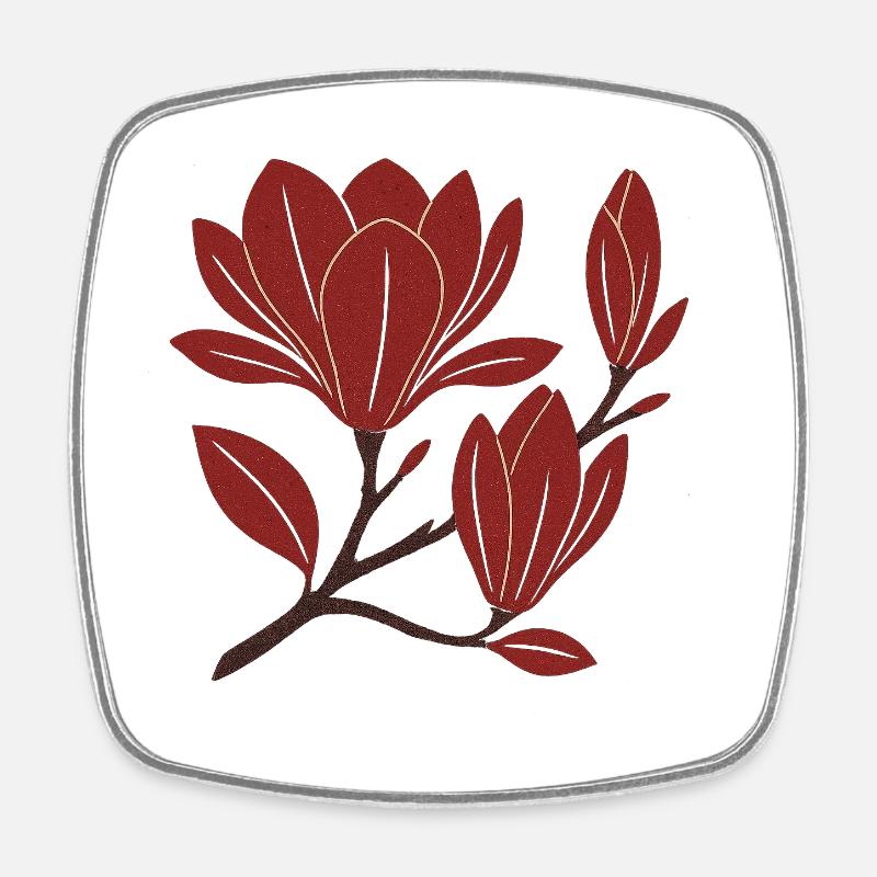 Motif de branche de magnolia rouge - Magnet carré - blanc