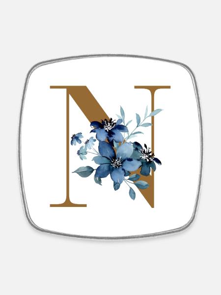 Letter N with blue flowers - Square fridge magnet - white