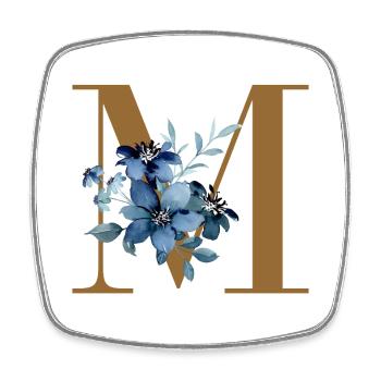Monogramme M à fleurs bleues - Magnet carré - blanc - Devant