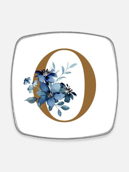 Floral O – Golden Letter with Flowers - Square fridge magnet - white