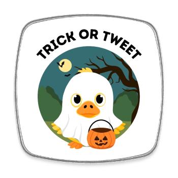 Trick or Tweet – Cute Halloween Duck - Square fridge magnet - white - Front