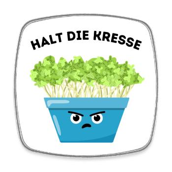 Hold the Cress – Funny Plant Motif - Square fridge magnet - white - Front