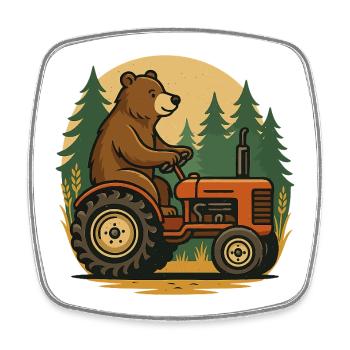 Bear Farmer in Tractor - Square fridge magnet - white - Front