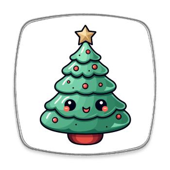 Sapin de Noël Kawaii Sourire - Magnet carré - blanc - Devant