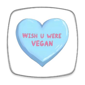 Blaues Anime Herz – Wish u were vegan - Viereckiger Kühlschrankmagnet - Weiß - Vorne