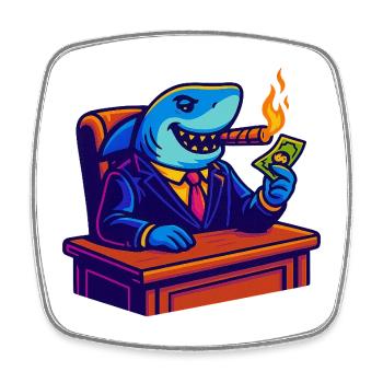 Office shark with money, flame and cigar - Square fridge magnet - white - Front