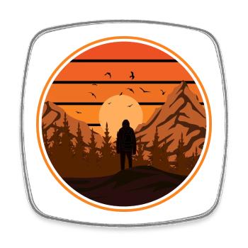 Sunset Mountain Hiking Adventure - Square fridge magnet - white - Front