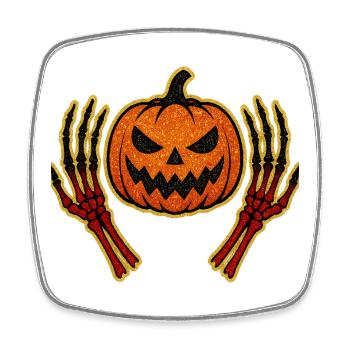 Kürbis mit Skeletthänden Halloween-Design - Viereckiger Kühlschrankmagnet - Weiß - Vorne