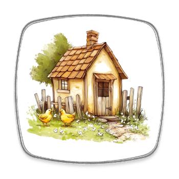 Kleines Landhaus Hühner Aquarell - Viereckiger Kühlschrankmagnet - Weiß - Vorne