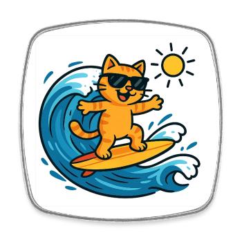 Sun Surfer Katze - Viereckiger Kühlschrankmagnet - Weiß - Vorne