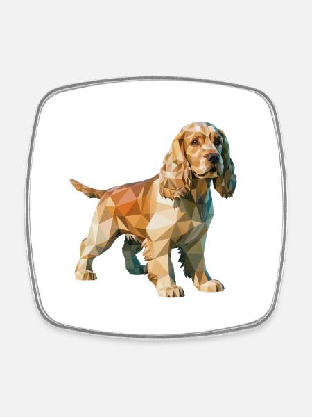 Cocker Spaniel - Cool Low Poly Logo - Square fridge magnet - white