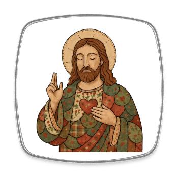 Christmas Patchwork Jesus - Square fridge magnet - white - Front