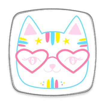 Kawaii Katzengesicht mit Herzbrille Rosa Pink Cute - Viereckiger Kühlschrankmagnet - Weiß - Vorne