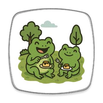 Eating pudding with a fork - frogs - Square fridge magnet - white - Front