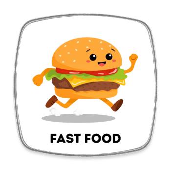 Fast Food Running Burger – Funny Cartoon - Square fridge magnet - white - Front
