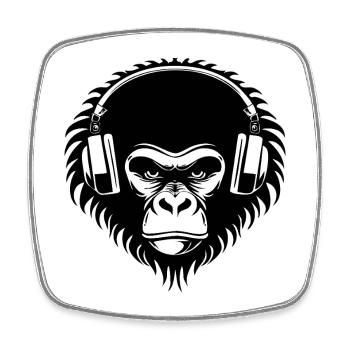 Rebellious Monkey Head DJ Grooves Underground Shirt - Square fridge magnet - white - Front