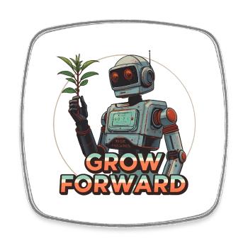 Grow Forward – Retro Sci-Fi Robot - Viereckiger Kühlschrankmagnet - Weiß - Vorne