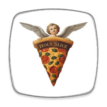 Holy Slice – Cherub Pizza Art - Viereckiger Kühlschrankmagnet - Weiß - Vorne