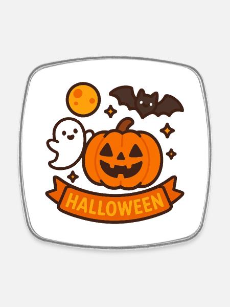 Pumpkin Face Halloween Banner - Square fridge magnet - white