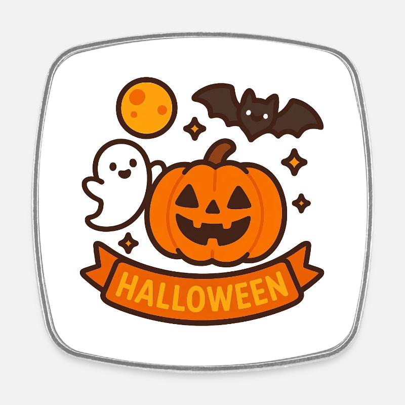 Pumpkin Face Halloween Banner - Square fridge magnet - white