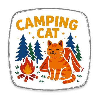 Chat de camping au feu de camp - Magnet carré - blanc - Devant