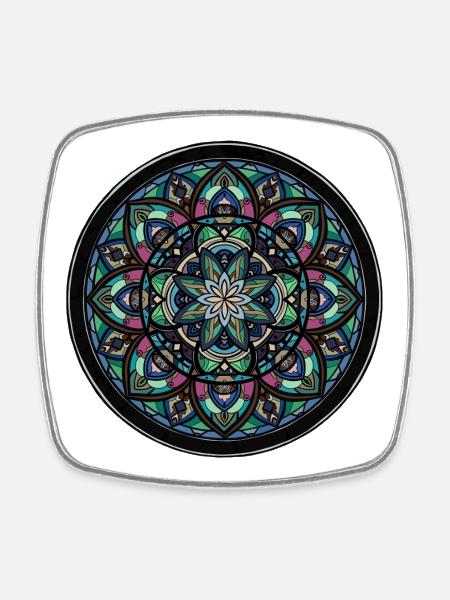Mandala Color Wheel Center - Square fridge magnet - white