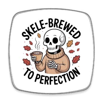 Cozy skeleton in sweater with hot chocolate - Square fridge magnet - white - Front