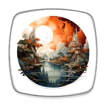 Forteresses de paysage de lune orange - Magnet carré - blanc - Devant