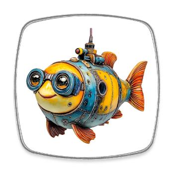 Poisson steampunk avec des lunettes - Magnet carré - blanc - Devant