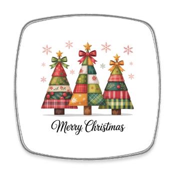 Patchwork-Christbaum-Trio - Viereckiger Kühlschrankmagnet - Weiß - Vorne