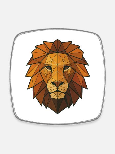Geometric lion head in warm tones - Square fridge magnet - white