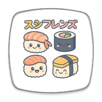 Sushi Friends Kawaii Motif - Square fridge magnet - white - Front