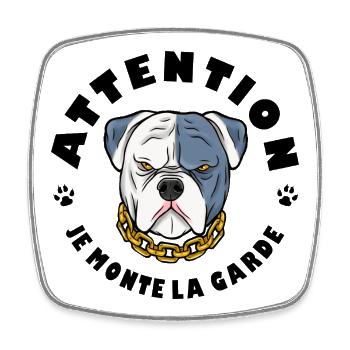 Pitbull Hund Sei vorsichtig, ich stehe Wache - Viereckiger Kühlschrankmagnet - Weiß - Vorne