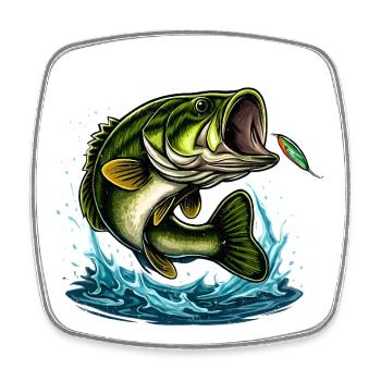 Largemouth Bass Sprung Design - Viereckiger Kühlschrankmagnet - Weiß - Vorne