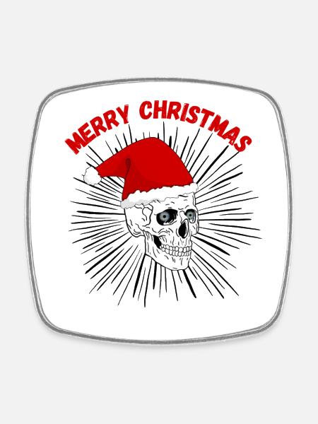Crâne de Noël au bonnet rouge gothique - Magnet carré - blanc