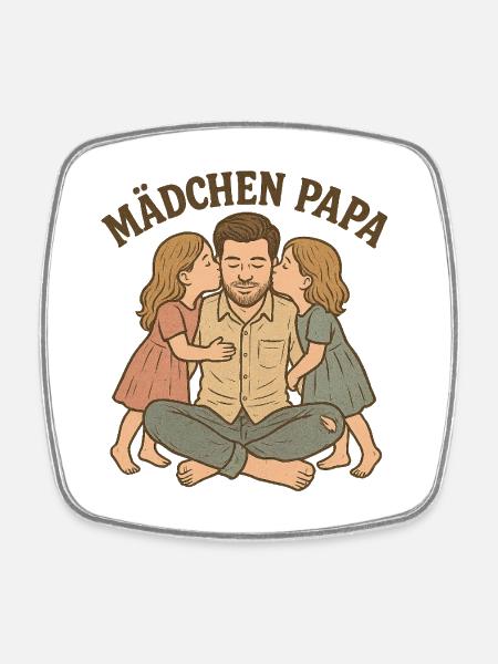 Fatherly love with two daughters - Square fridge magnet - white