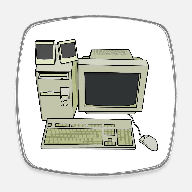 Retro Computer Desk Einrichtung - Viereckiger Kühlschrankmagnet - Weiß