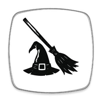 Hexenhut und Besen Silhouette - Viereckiger Kühlschrankmagnet - Weiß - Vorne